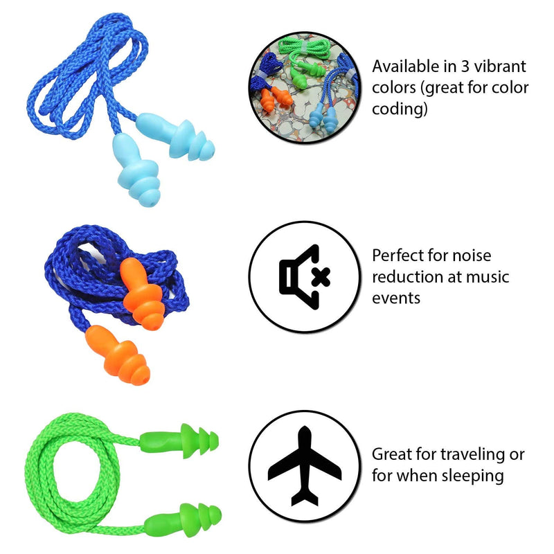 12 Pairs Corded Ear Plugs Soft Silicone Reusable Earplugs Noise Cancelling for Hearing Protection, Sleeping (Combo 12) Combo 12