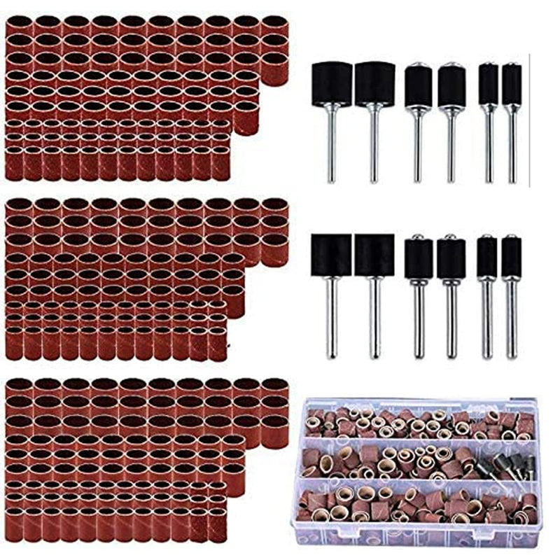 338 piece sanding sleeve set with, 80 120 320 grit sanding drum set with 1/2 3/8 1/4 inch sanding mandrels for Dremel accessory tools