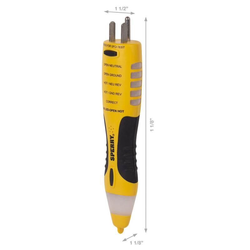 Sperry Instruments VD7504GFI DualCheck 2-in-1 Non-Contact Voltage Detector + GFCI Outlet Circuit Analyzer, 360° Visual & Audible Indicators, 50-1000V AC, 250 lb. Crush Rating Non-Contact Volt Tester & GFCI Tester Combo