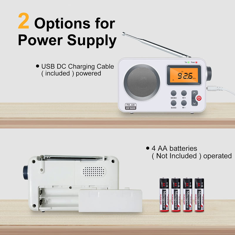 Vnaovd Portable AM FM Radio, Best Reception and Longest Lasting Personal Pocket Radio with LCD Screen, Digtail Alarm Clock, Compact AM FM Player Operated by Power Plug or 4AA Batteries(Not Included) SY801