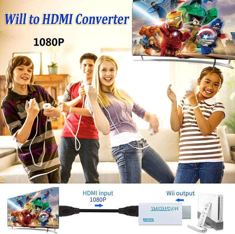 Wii Hdmi Converter Adapter, Wii 2 Hdmi Converter 1080P Output Video Audio, 3.5mm Audio Jack, with 5ft High Speed HDMI Cable, for All Wii Display Modes