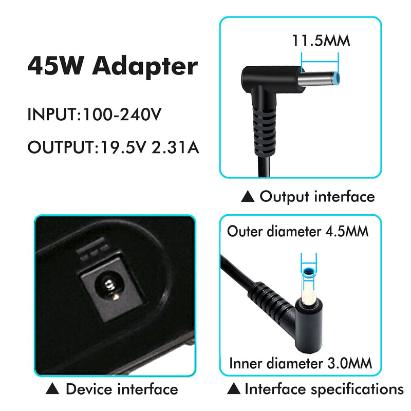 DJW 19.5V 2.31A 45W Ac Adapter/Power Cord Supply for HP Pavilion 11 13 15;HP elitebook Folio 1040 g1;HP Stream 13 11 14;hp touchsmart 11 13 15;hp Spectre ultrabook 13