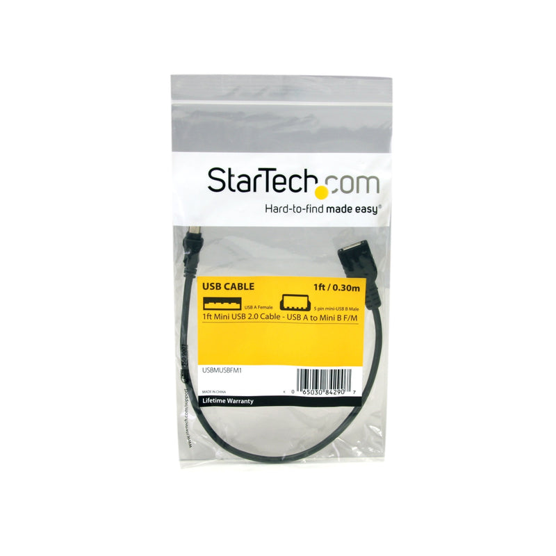 StarTech.com 1 ft Mini USB 2.0 Cable - USB A to Mini B F/M - USB cable - USB (F) to mini-USB Type B (M) - USB 2.0 - 1 ft - black - USBMUSBFM1