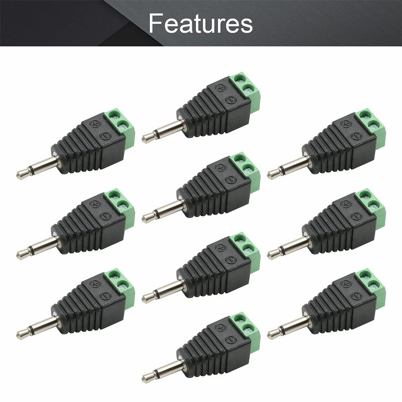 Fielect 10Pcs 3.5mm 2 Pole Male to AV 2 Screw Terminal Audio Video Connector Adapter for CCTV Security Camera System 10Pcs 3.5mm Male LY-YPT099