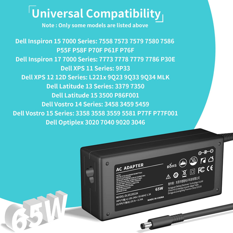 65W 45W Laptop Charger Replacement for Dell Inspiron 14 15 3505 3502 5502 5506 5100 5515 7400 5000 7352 5555 5558 P51F P25T P24T P57G P58F P69G P66F P54G P28E P75F AC Power Supply Adapter Cord