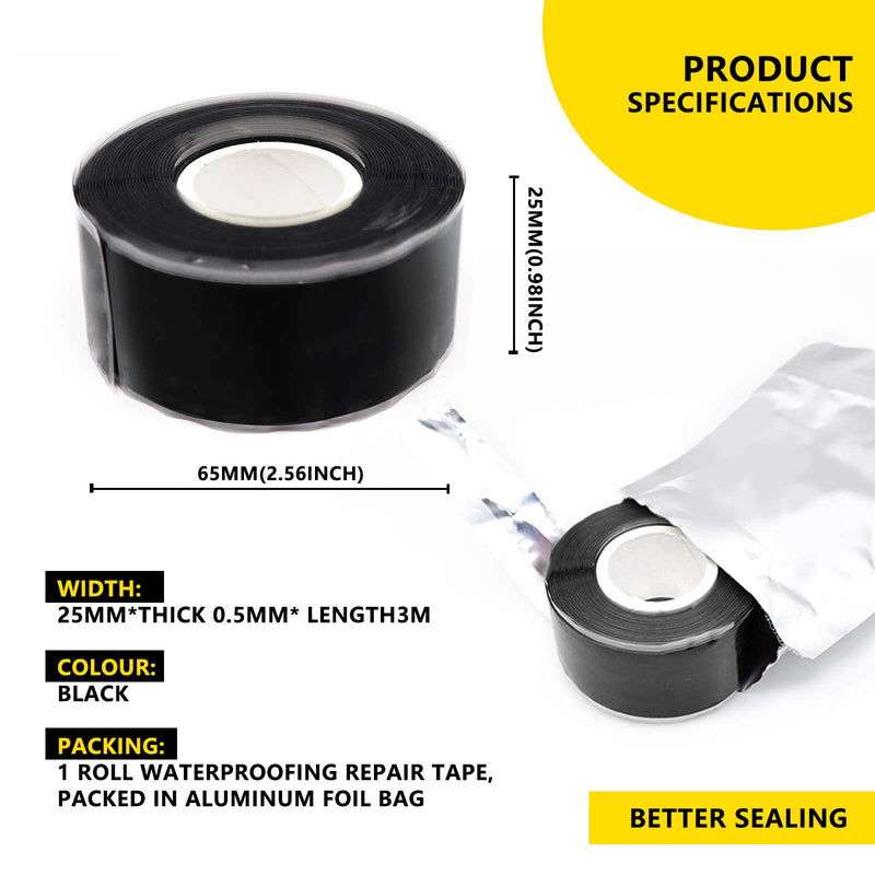 SENKEI Silicone Rubber Self Fusing Tape 1" x 10' Black Waterproof Thick Durable Self Fusing Silicone Tape for Air Hose Plumbing Repair, PVC Pipe Repair Hose Leak Seal Emergency Repairs Wire Insulation