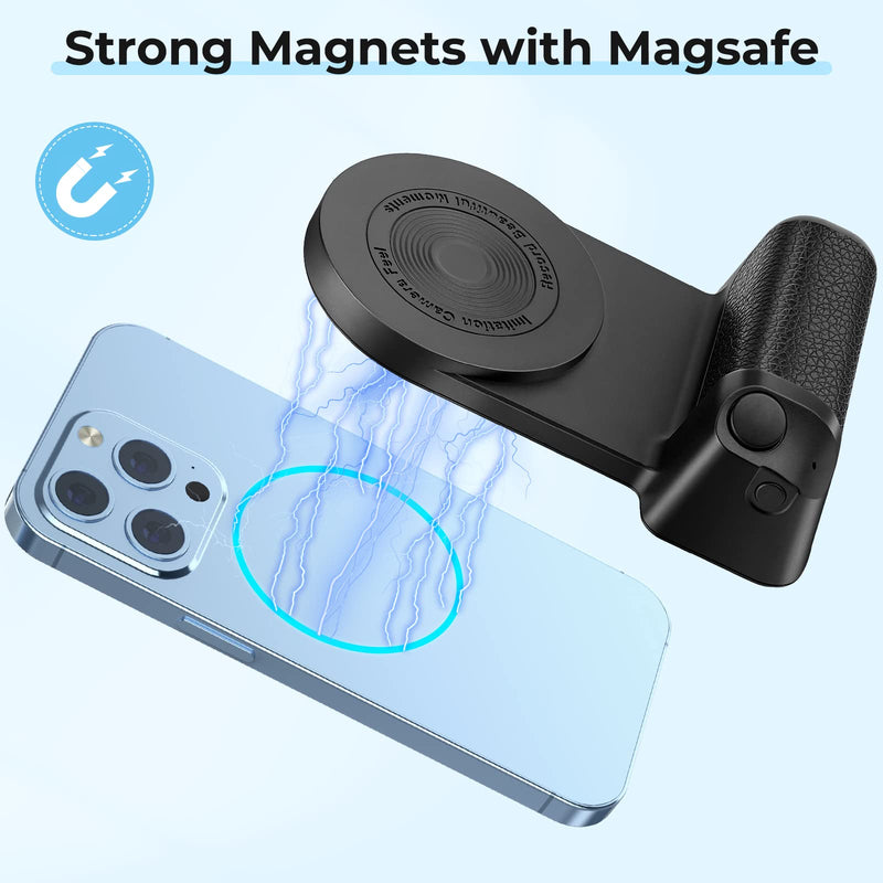 Magnetic Camera Handle Bluetooth Bracket- Smartphone Handle Photo Holder 10W Qi Wireless Charging Stand Phone Hand Grip with Magsafe Bluetooth Wireless Remote Control for Video Photo Shooting (Black) Black