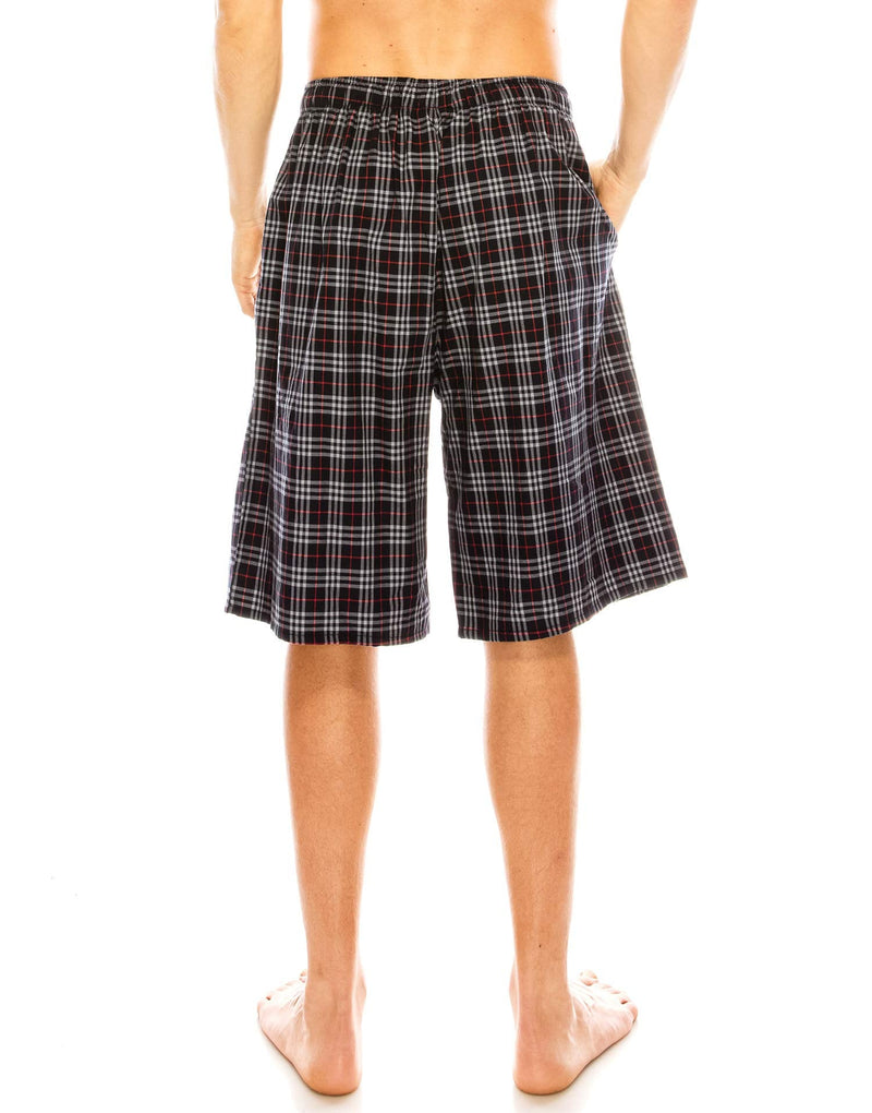 TINFL Cotton Short Lounge Pants for Men - 100% Woven Soft Plaid Check Lounger Sleeping Pajama Pants with Pockets Large C-sb002-darkgrey