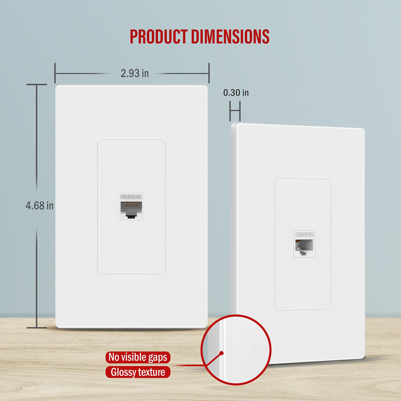 ENERLITES Port Screwless Wall Plate with CAT6 RJ45 Keystone Jack Module, for Voice/Data & Audio/Video Multimedia, Standard Size 1-Gang 4.69" x 2.93", SI8871C-W, White Screwless 1-Port 1 CAT6