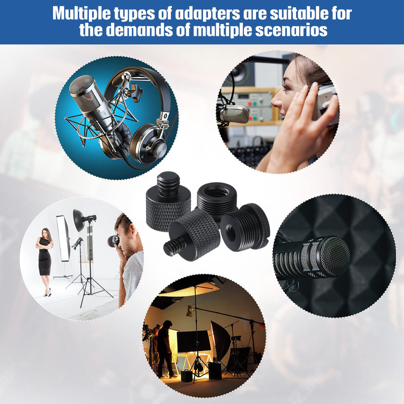 8 Pieces Mic Stand Adapter Mic Thread Adapter Set, 5/8 Female to 3/8 Male and 3/8 Female to 5/8 Male, 5/8 Female to 1/4 Male and 1/4 Female to 5/8 Male Screw Adapter Thread for Microphone (Black) Black