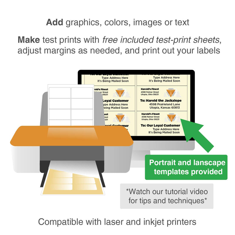 ChromaLabel 2 x 4 Inch Printable Labels, Compatible with Laser and Inkjet Printers, 250 Pack, 25 Sheets, White