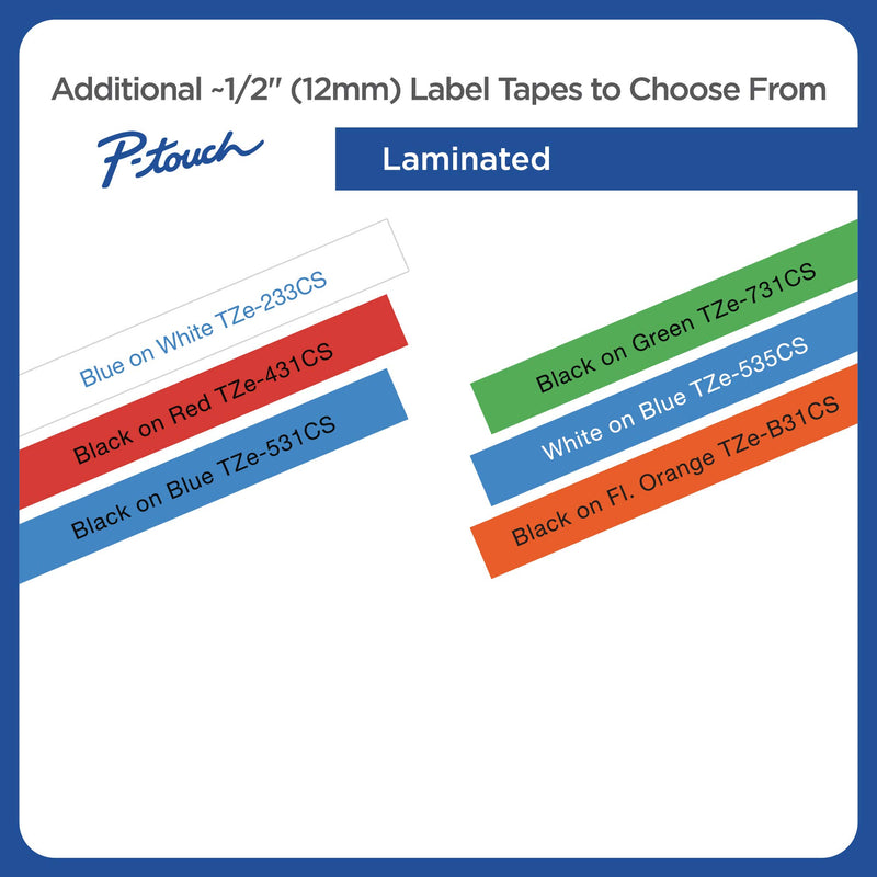 Brother Genuine P-touch, TZe-535CS, 0.47” x 26.2’, White on Blue Laminated Label Tape