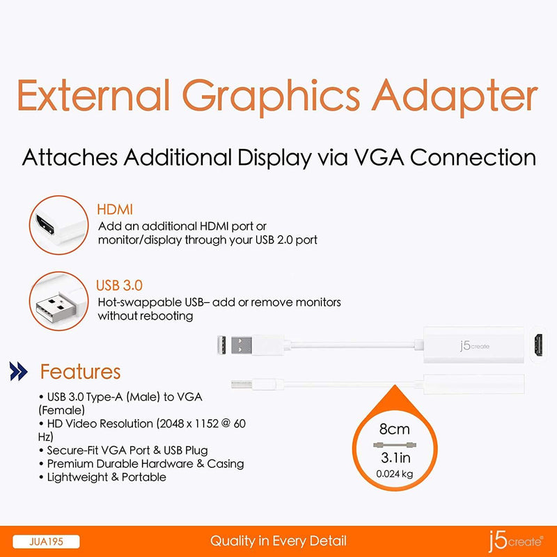 j5create USB to HDMI Display Adapter- USB to HDMI 1080P cable converter adapter for Windows 10/8.1/8/7, XP, and Mac OS