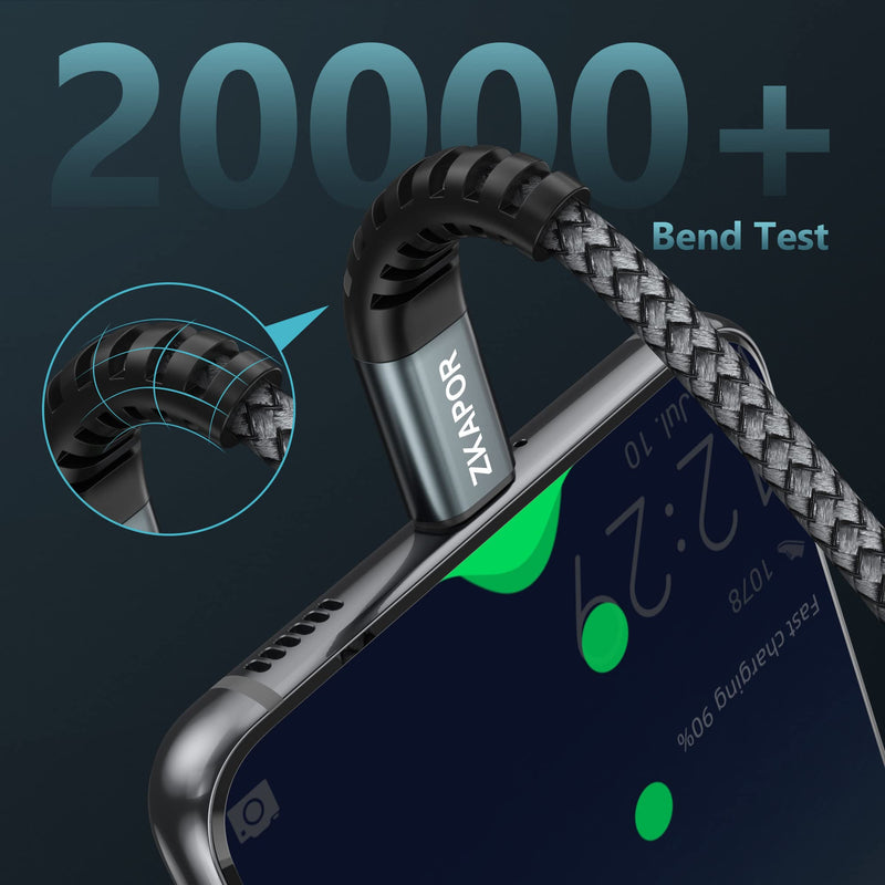 ZKAPOR USB C Cable Short 30CM, Quick Charging Cable 3A Nylon Braided Compatible with iPhone 15/15 Pro Max, Samsung Galaxy S23/S22/S21/S10, Note 10, Huawei P40/P30, Google Pixel 0.3M Gray