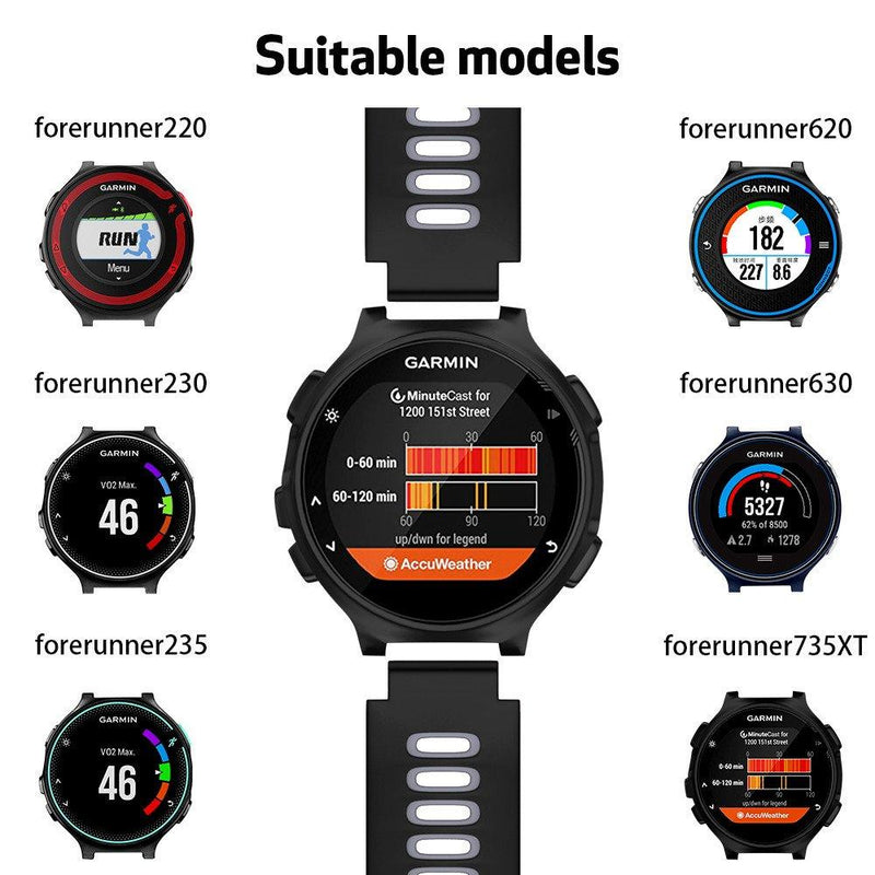 NotoCity Silicone Watch Band Replacement Solft Silicone Strap Compatible Forerunner 230/220/ 235/ 620/ 630/ 735XT/ Approach S20/ S5/ S6-Black Gray Black-Gray