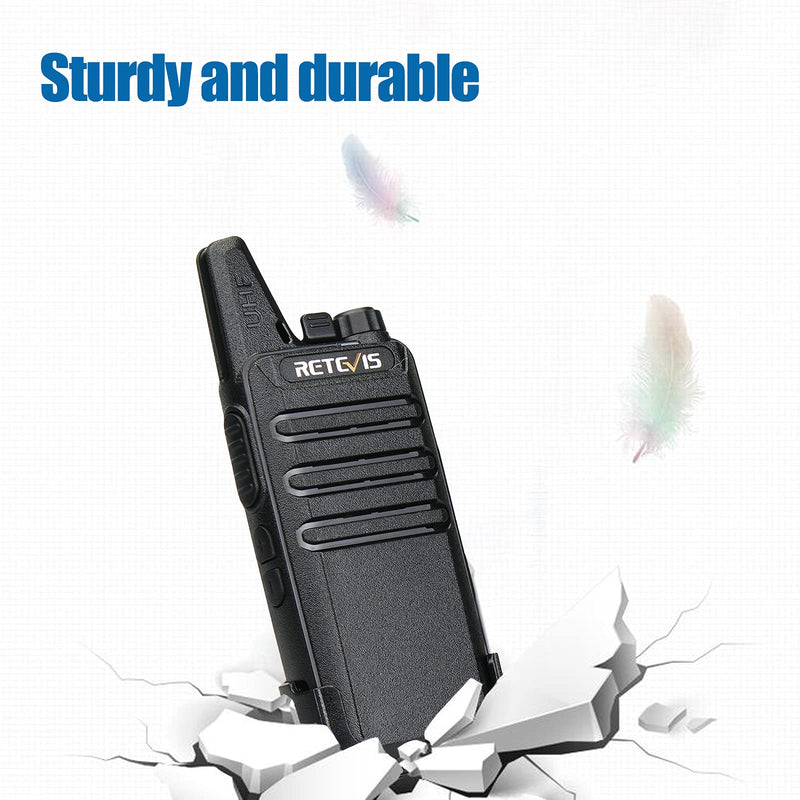 Retevis RT22 Walkie Talkies, Mini 2 Way Radio Rechargeable, VOX Handsfree, Portable, Two-Way Radios Long Range with Earpiece, for Family Kids Road Trip Camping Hiking (2 Pack, Black)