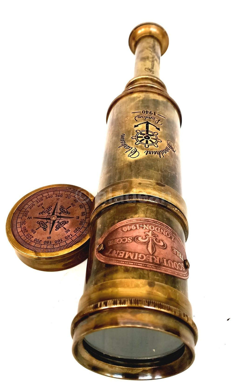 Scout Regiment Brass Telescope 19" London 1940 Broadhurt Clarkson Antique Replica Spyglass Scope High Resolution DF Lens Brilliant Magnification
