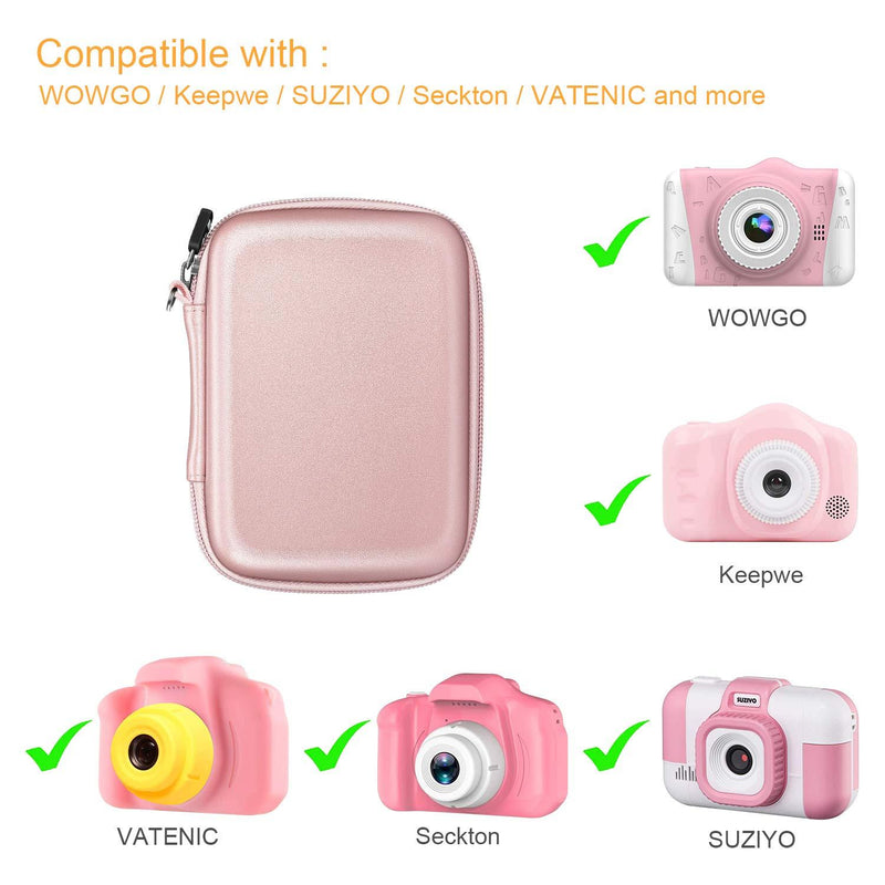 Fintie Kids Camera Case with Removable Strap, Gifts for 3-12 Year Old Girls Boys, Hard EVA Bag with Inner Pocket, Compatible with Seckton/GKTZ/WOWGO/OMZER/OMWay/Suncity Toys Digital Camera (Rose Gold) Rose Gold