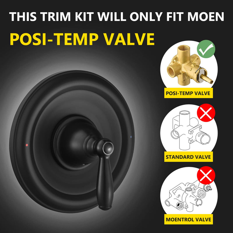 Pressure Balancing Tub and Shower Trim Kit, Compatible with Moen Posi-Temp Valve, Matte Black