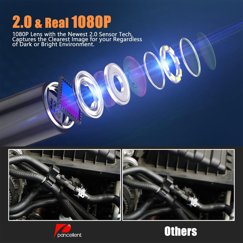Industrial HD digital endoscope, Pancellent 4.3 inch IPS endoscope inspection camera with hand-held, waterproof IP67 snake channel with 8 LED lights, 5M semi-rigid cable