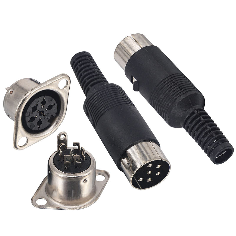 6 Pin DIN Male Plug + Female Adapter Socket Panel Mount AV Solder 6 pin din Connector Set of 2