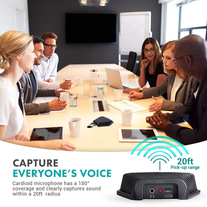 Movo MC1000 Conference USB Microphone for Computer Desktop and Laptop with 180° / 20' Long Pick up Range Compatible with Windows and Mac for Dictation, Recording, YouTube, Conference Call, Skype