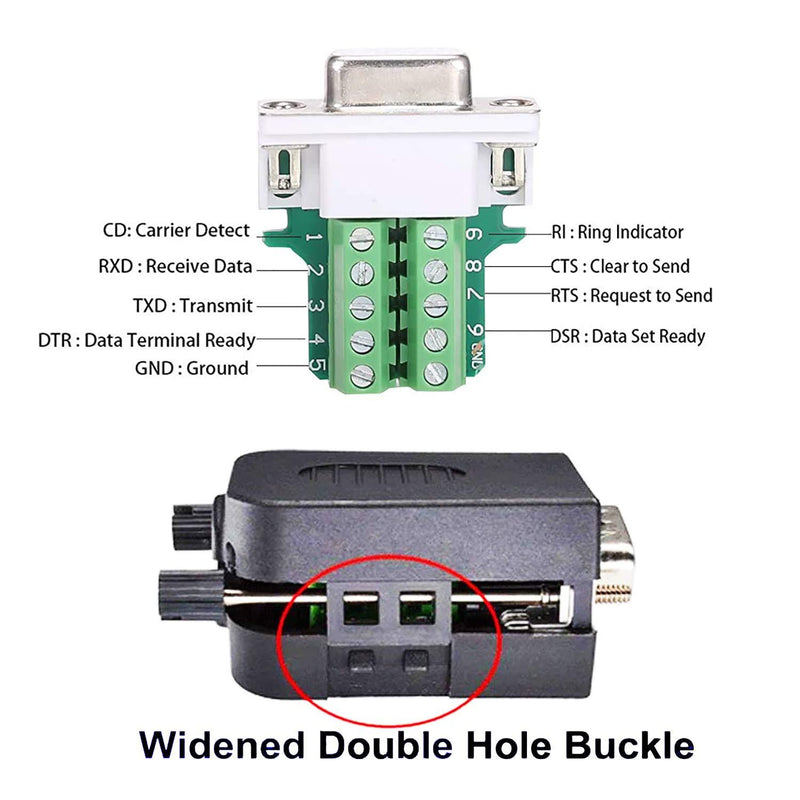 DaFuRui(2-Male+2-Female) DB9 Solderless RS232 D-SUB Serial to 9pin Port Terminal Male Female Adapter Connector Breakout Board with Case Long Bolts Tail Pipe 2Female+2Male