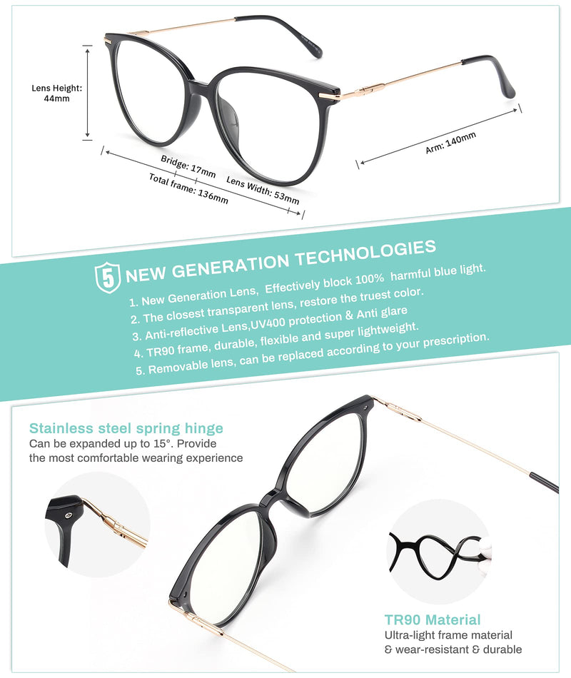 Gaoye Blue Light Blocking Glasses Women/Men, Fashion Round Cateye Frame UV Ray Filter Computer Gaming Glasses - GY1696 Light Black Frame/Transparent Lens