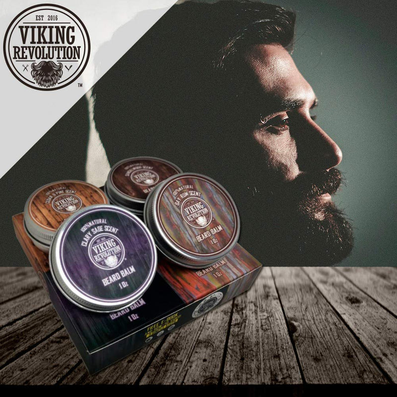 4 Beard Balm Variety Pack (1oz Each)- Sandalwood, Pine & Cedar, Bay Rum, Clary Sage- Styles, Strengthens & Softens Beards & Mustaches - Leave in Conditioner Wax for Men 1 Ounce (Pack of 4)