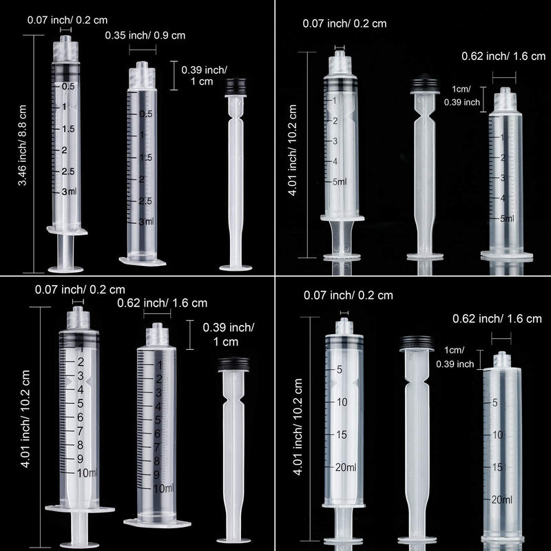 20 Pack Syringe Luer Lock, Syringe Without Needle, Plastic Curved Syringes for Epoxy Resin, Craft, Scientific Labs, Feeding Pets Animals, Oil or Glue Applicator(3 ML, 5 ML, 10 ML, 20 ML)