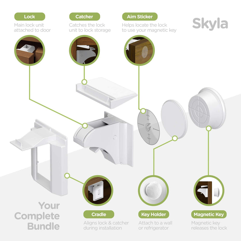 Magnetic Cabinet Locks (12-Pack 2 Keys) Baby Proofing & Child Safety by Skyla Homes - The Safest, Quickest and Easiest Multi-Purpose 3M Adhesive Child Proof Latches, No Screws or Tools Needed 12 Count (Pack of 1)