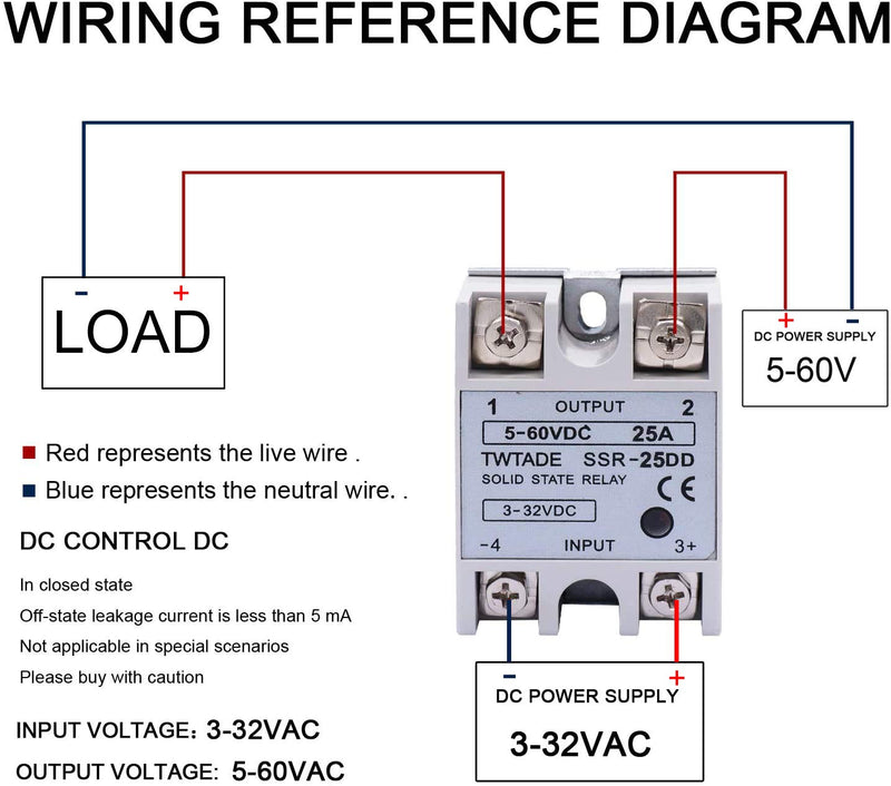TWTADE SSR-25 DD 25A DC 3-32V to DC 5-60V SSR Solid State Relay + Heat Sink DC to DC 25A
