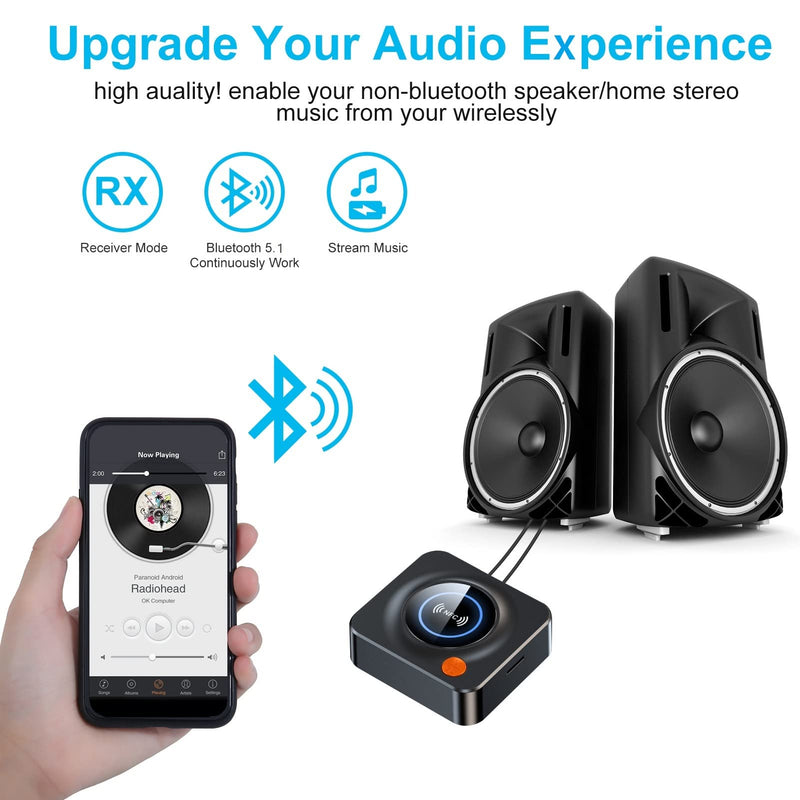 eppfun AK3040R Bluetooth 5.1 Receiver, with NFC, TF Card Slot, 3.5mm AUX/RCA, Wireless Audio Adapter Low Latency for Home Music Streaming Stereo System Black
