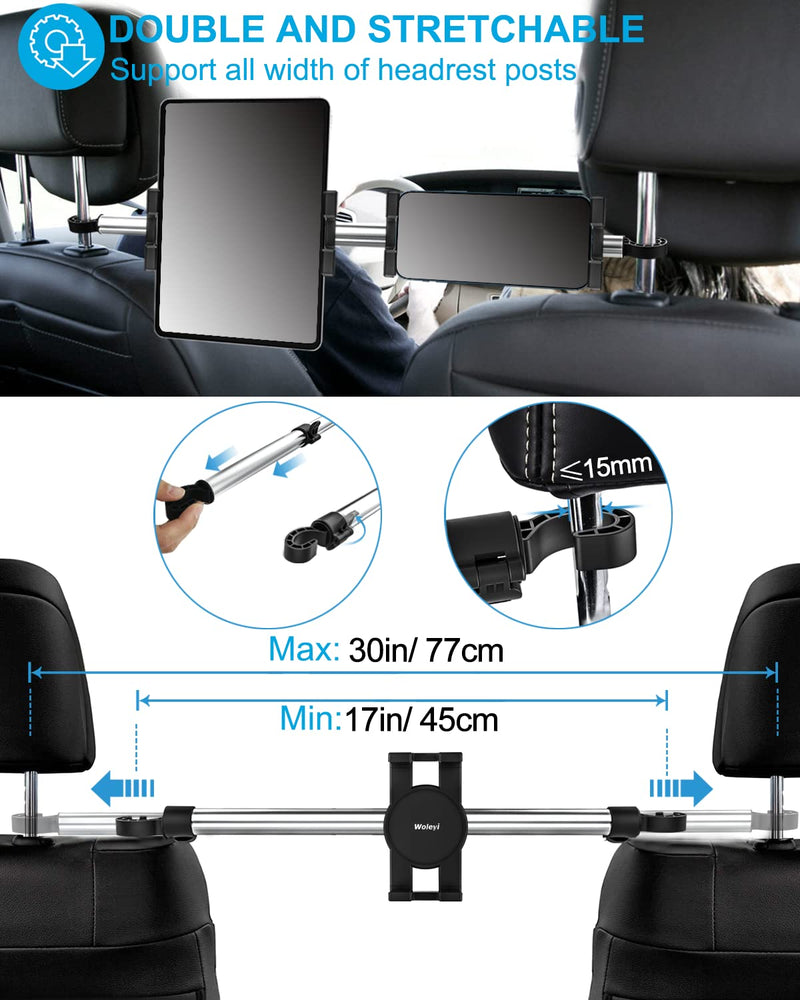 Car Headrest Tablet Holder Mount, [Anti Shake & Stretchable] Phone iPad Holder Back Seat for Car Between, woleyi Kids Stand for iPad Pro 12.9 Air Mini, Galaxy Tabs, Switch, 4-13" Cell Phones & Tablets