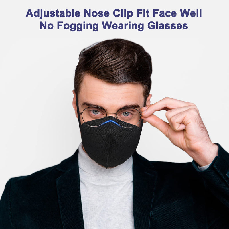 TOPMAX KN95 Face Masks 25 Pack 5-Ply Breathable Filter Efficiency≥95% Protective Cup Dust Disposable Masks Against PM2.5 Black