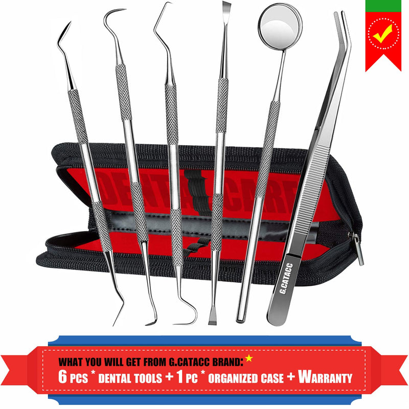 Dental Tools, Plaque Remover for Teeth, Professional Dental Hygiene Cleaning Kit, Stainless Steel Tooth Scraper Plaque Tartar Remover Cleaner, Dental Pick Scaler Oral Care Tools Set - with Case 6 Pack Dental Tools With Black Case