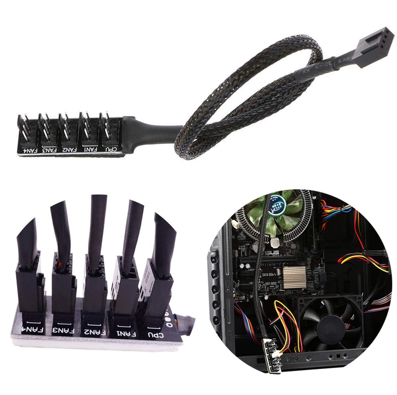GeekerChip 4-pin PWM fan hub, 5-port fan hub, 4-pin connector for PC fan hub, 4 PIN PWM fan splitter cable, suitable for computer PC fan cable 5 way