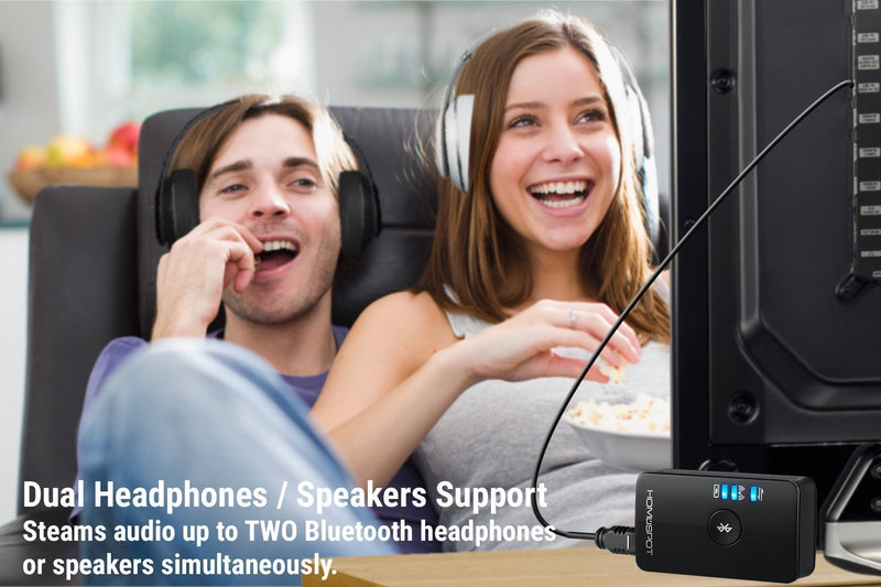 HomeSpot Bluetooth Transmitter for TV Audio Low Latency Wireless Audio Adapter Bluetooth 4.0 no Lip Sync Digital Optical Dual Stream Toslink SPDIF 2 Devices Simultaneously