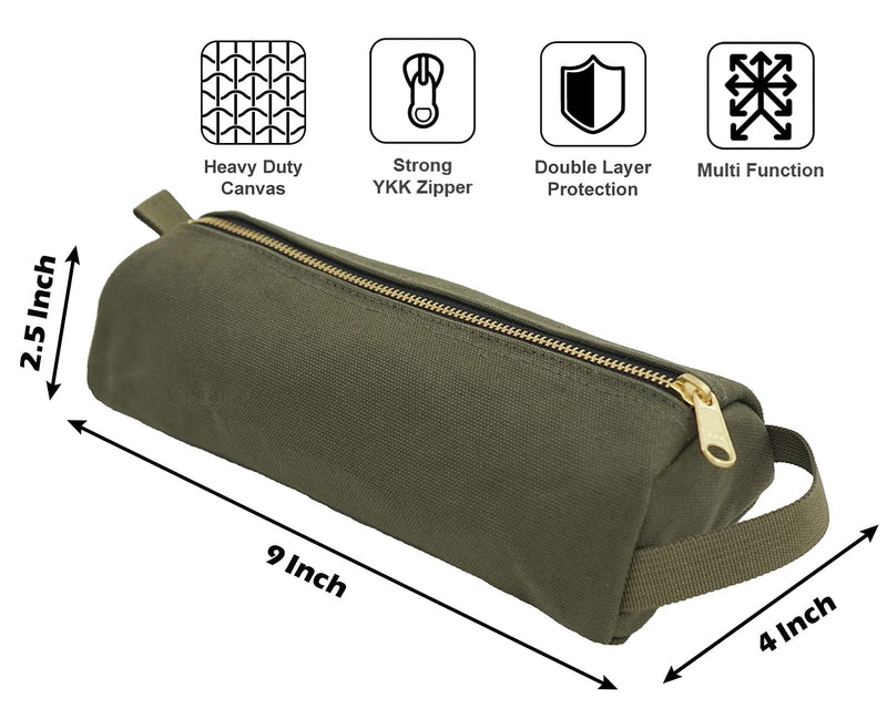 Rough Enough Canvas Small Tool Bag Pouch Storage Organizer Box Pencil Case for School Art Supplies with Zipper for Men Army Green