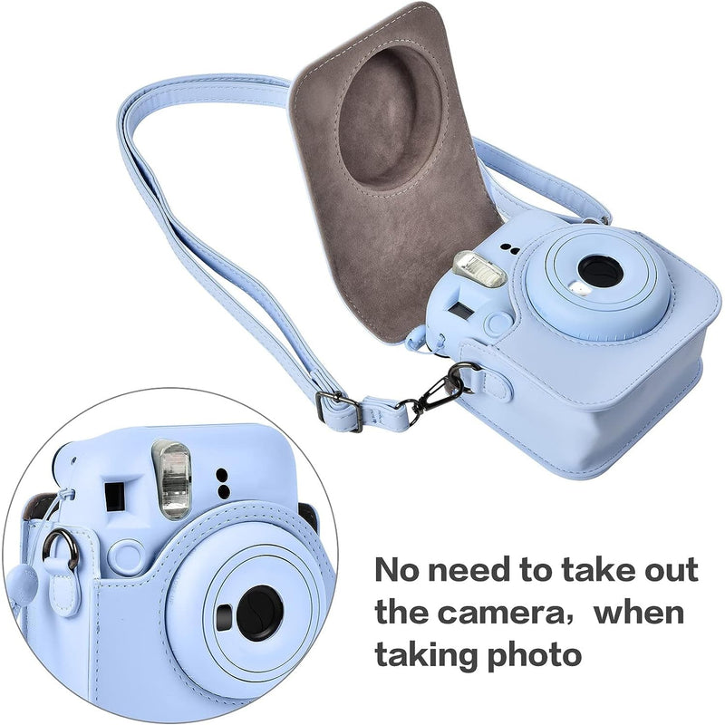 Protective Case Compatible with Instax Mini 12 Instant Camera, Portable Travel Storage Cover Bag for Polaroid Mini 12 with Photos Pocket & Adjustable Shoulder Strap (Box Only)-Light Blue Light Blue