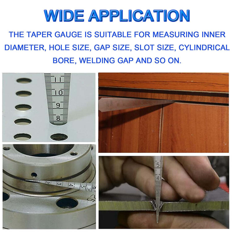 Taper Gauge - 1-15mm 1/32-5/8 Inch Stainless Steel Gap Taper Welding Thickness Gauge Gage Test Ulnar, Inch & Metric Hole Inspection Measure Tool