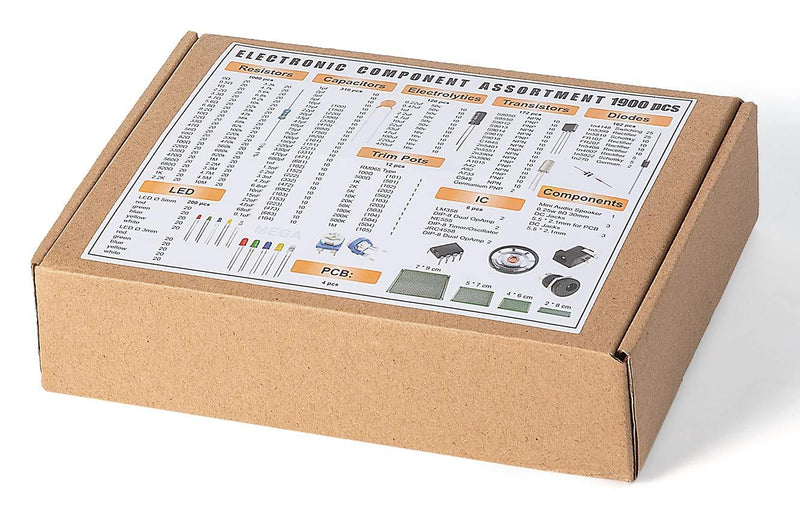 Mega Electronic Component Kit Assortment, Capacitors, Resistors, LED, Transistors, Diodes, 1n270 Germanium, DC Jacks, opamp, PCB, Speaker, 1900 pcs