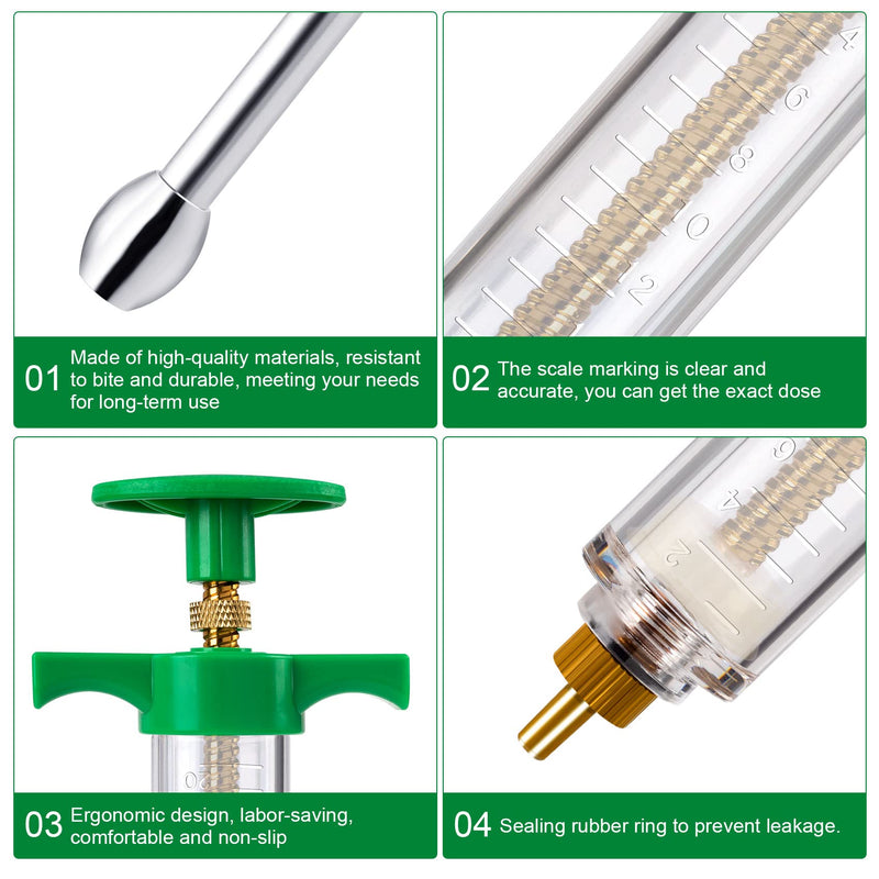 PAGOW 2 sets Reusable Syringe Drench Nozzle Lock Hub Adjustable Dosage for Sheep Goat 20 ml Green (2#) 2#