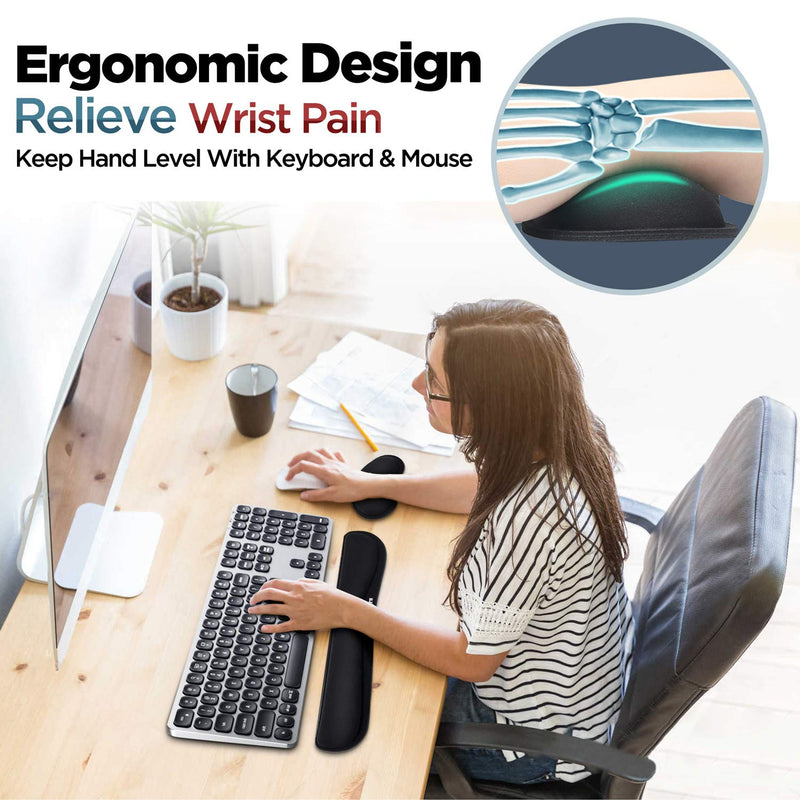 Gimars Upgrade Enlarge Gel Memory Foam Set Keyboard Wrist Rest Pad, Mouse Wrist Cushion Support for Office, Computer, Laptop, Mac, Comfortable, Lightweight for Easy Typing Pain Relief, Black Black-Fiber