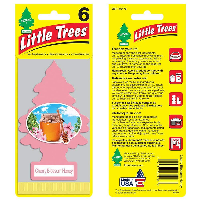 LITTLE TREES Car Air Freshener I Hanging Tree Provides Long Lasting Scent for Auto or Home I Cherry Blossom Honey, 24 count, (4) 6-packs