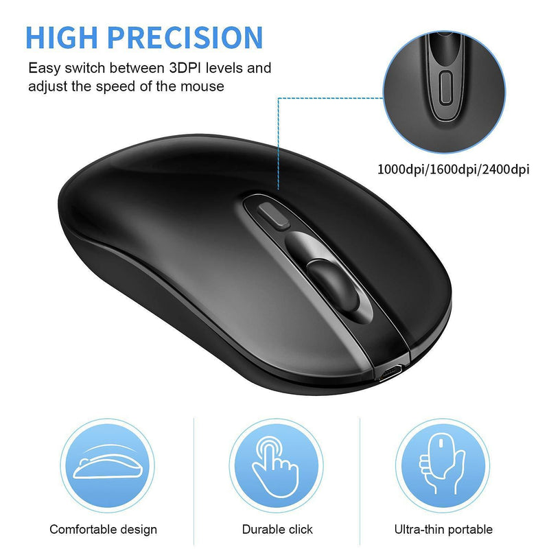 Wireless Bluetooth Mouse,cimetech Rechargeable 4.0/2.4G Cordless Mouse Dual Mode Slim Ergonomic Mouse for Laptop, PC, Windows Mac Android OS Tablet (Dual-Mode Black) Dual-Mode Black
