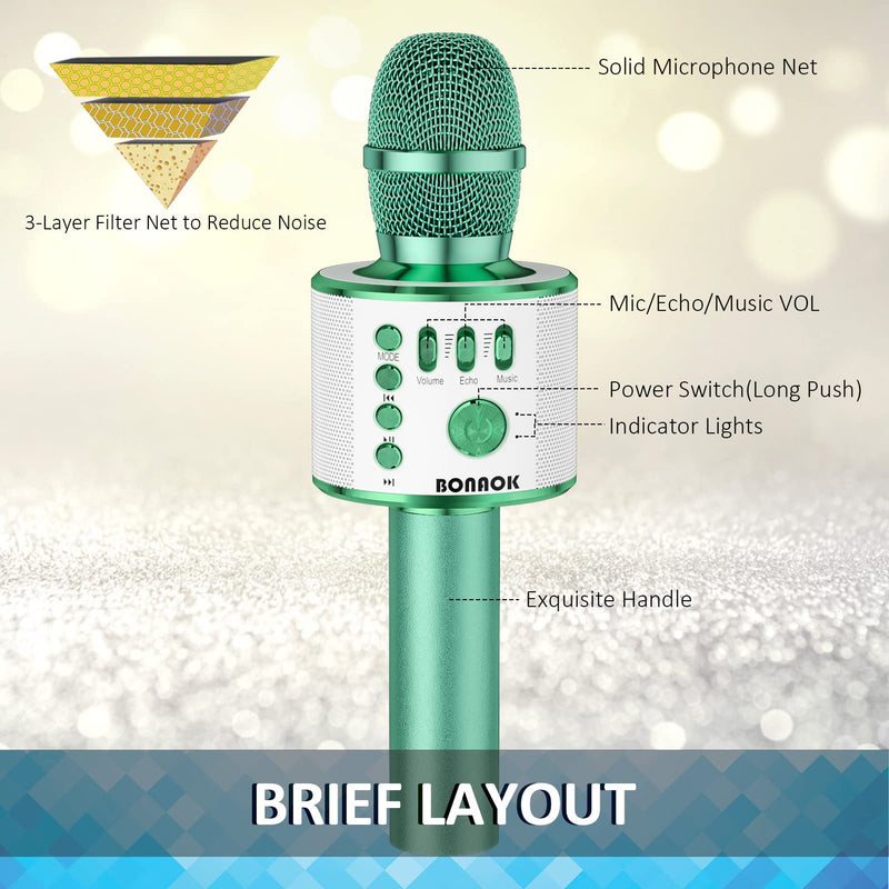 BONAOK Bluetooth Wireless Karaoke Microphone,3-in-1 Portable Handheld Karaoke Mic Speaker Machine Birthday Home Party for PC or All Smartphone Q37 (Green) Green