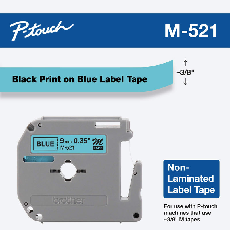 Brother 3/8 Inch x 26.2 Feet Black on Metallic Blue for P-Touch (M521) - Retail Packaging