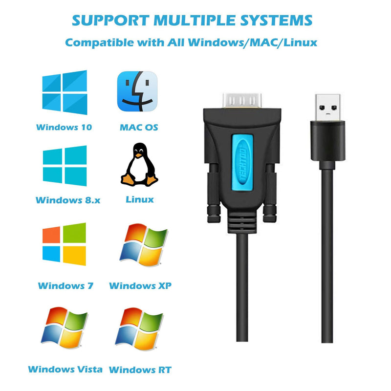 TECHTOO USB 2.0 to RS232 DB9 Serial Cable Female Converter Adapter with Prolific PL2303 Chipset for Win10 8.1 8 7 Vista XP 2000 Andorid Linux Mac OS X 10.6 and Above (3ft/Female) Female Converter-3ft