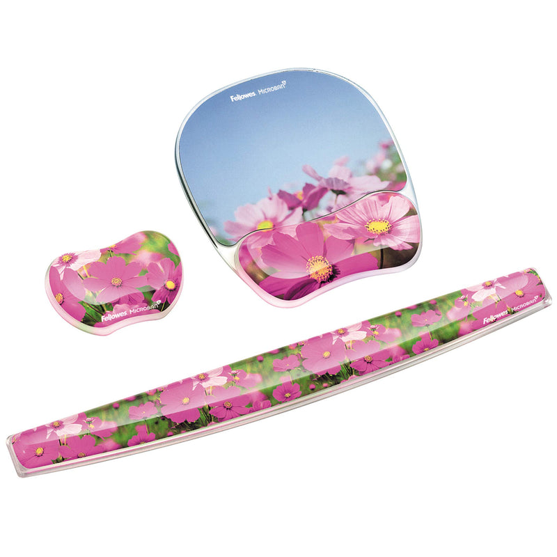 Fellowes Photo Gel Mouse Pad and Wrist Rest with Microban Protection, Pink Flowers (9179001) Blue/Pink